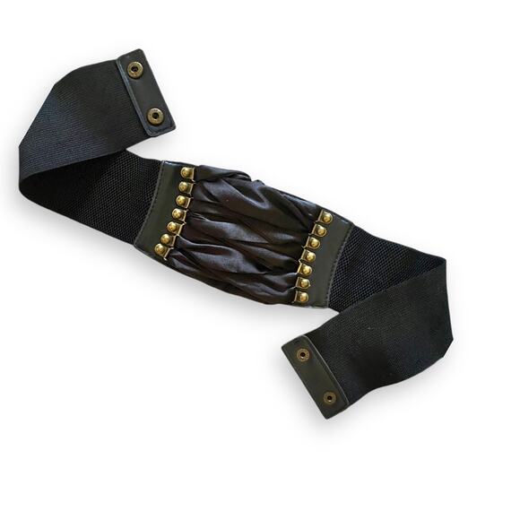 Vintage Corset Cinch Belt Black Stretch Elastic Faux Leather Snap Back Goth - Picture 6 of 8